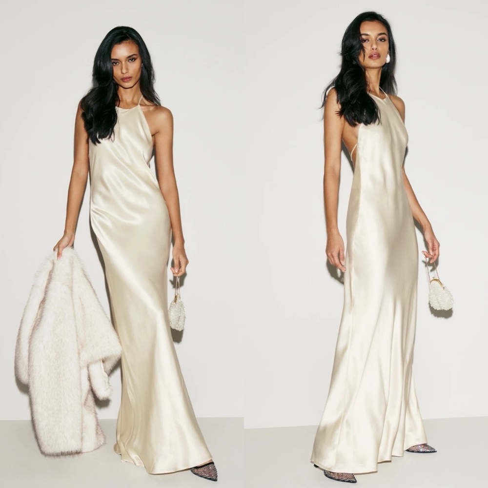 NWT Reformation Jeany Silk Maxi Dress Gown Fior Di Latte - Picture 2 of 7